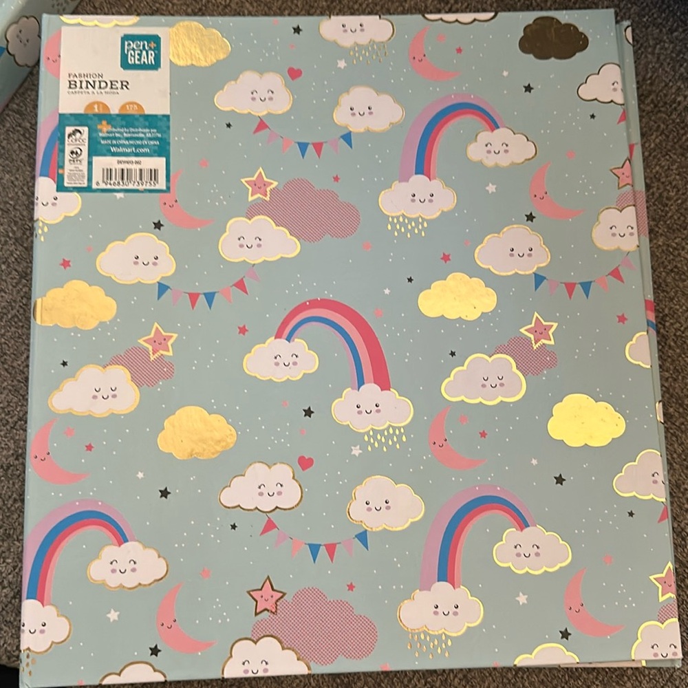 2 Pen gear rainbow and clouds 1 inch binder NWT